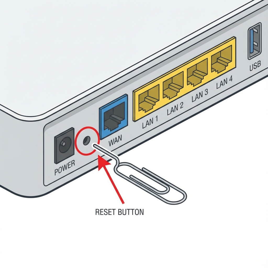 Modem Arkasındaki Reset Tuşu Deliği ve İğne İle Resetleme Diyagramı
